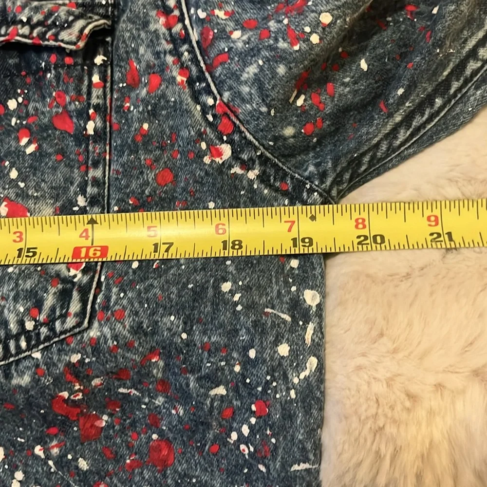 Carbon Distressed Blue Denim Mens Long Sleeve Button Down Paint Splatter Shirt